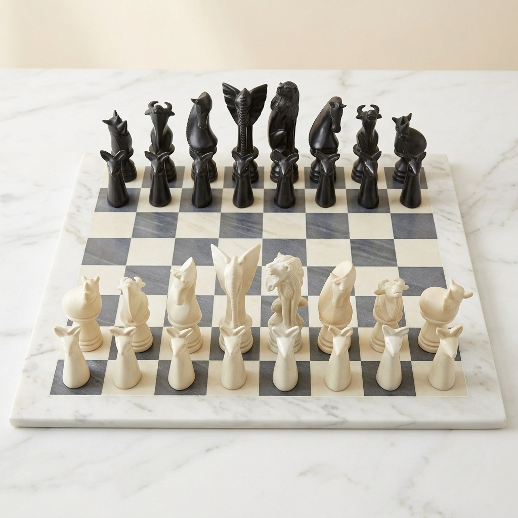 Safari animal-themed chess set