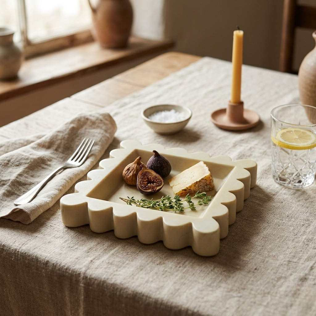 Scalloped square tray