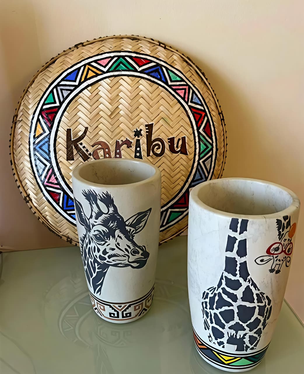 Handpainted giraffe jar