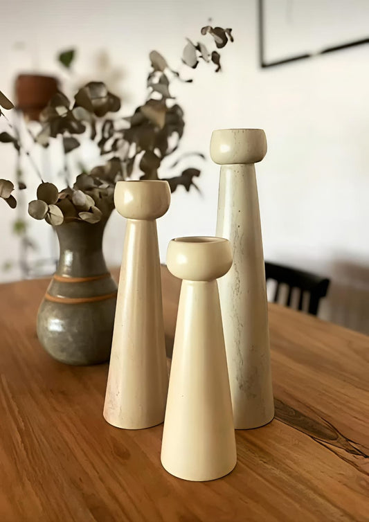 3-set Large pillar candlesticks