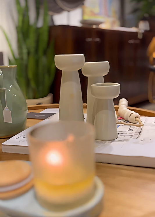 3-set short pillar candle sticks