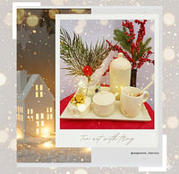 Tea set with tray on a festive background with Christmas decorations